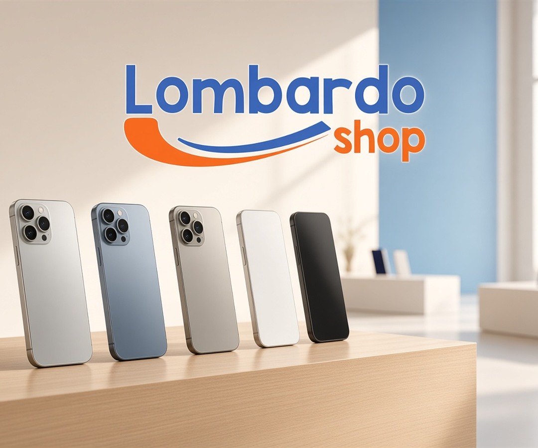 Banner Lombardo Shop con logo e iPhone ricondizionati