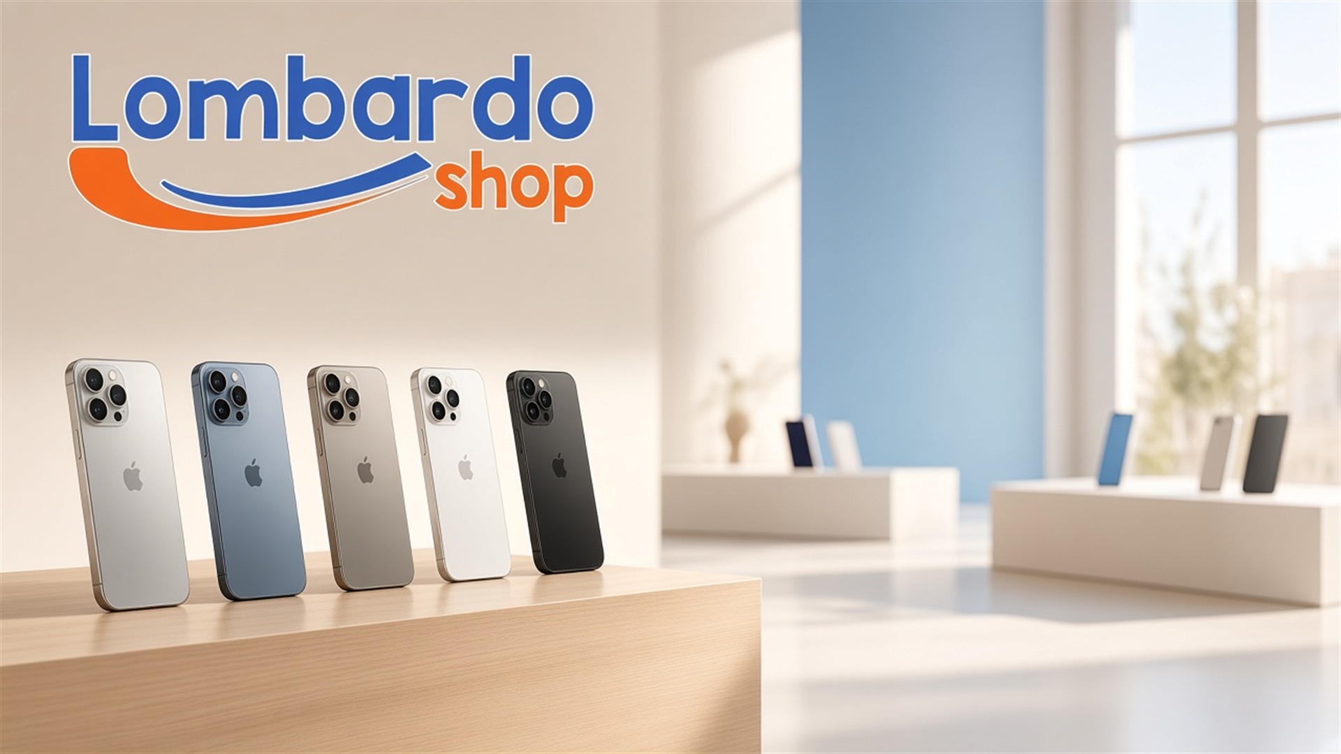 Banner Lombardo Shop con logo e iPhone ricondizionati
